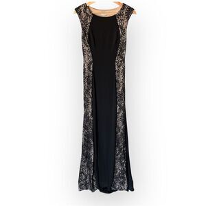 Vintage Cache Black Maxi Dress Stretch size 4 Lace Panels Whimsigoth homecoming